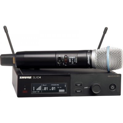 Sistema de microfone sem fios Shure preto com microfone de mão