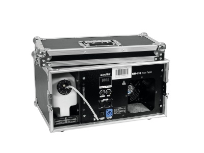 Máquina de névoa preta Eurolite NH-110 numa caixa rígida com painel frontal visível