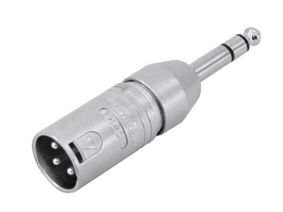 Adaptador de áudio metálico com conector XLR macho e conector TRS 6,35 mm
