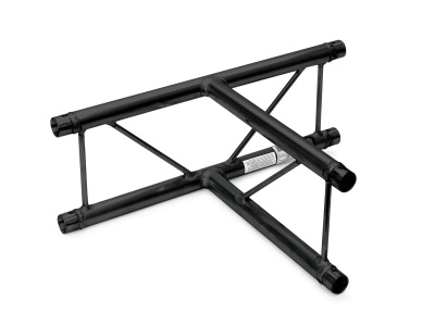 Estrutura metálica preta triangular com tubos e reforços cruzados