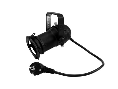 Projetor de luz preto com cabo elétrico em fundo branco