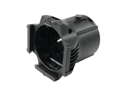 Peça plástica preta cilíndrica com ranhuras e orifícios