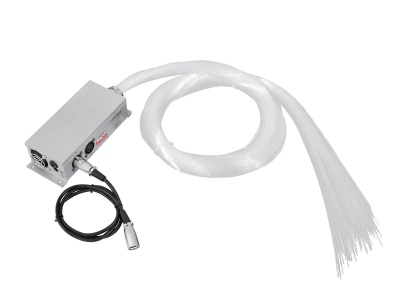 Dispositivo eletrônico com cabo preto e cabos finos transparentes sobre fundo branco