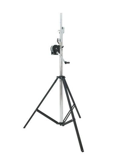 Tripé metálico cromado com manivela e base tripé preta