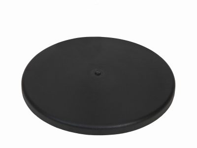 Base circular preta com superfície texturizada e orifício no centro