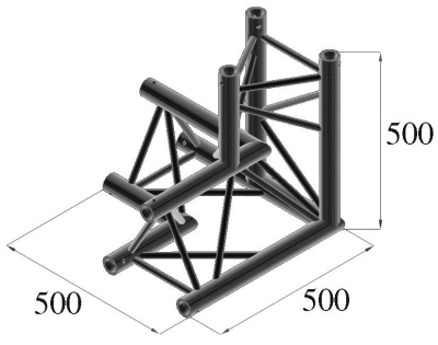 Estrutura tubular metálica preta em forma de L com barras cilíndricas e reforços triangulares
