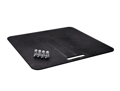 Tapete plástico preto com alça e cinco pesos metálicos