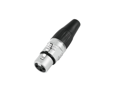 Conector XLR de 3 pinos prateado com parte superior preta