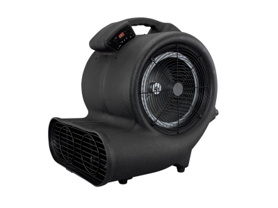 ventilador preto com grelha metálica e painel digital no punho