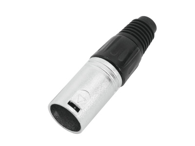 Conector audio XLR macho prateado e preto isolado