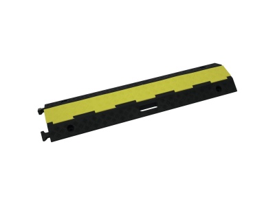 Tapete tapa cabos preto com faixa amarela sobre fundo branco