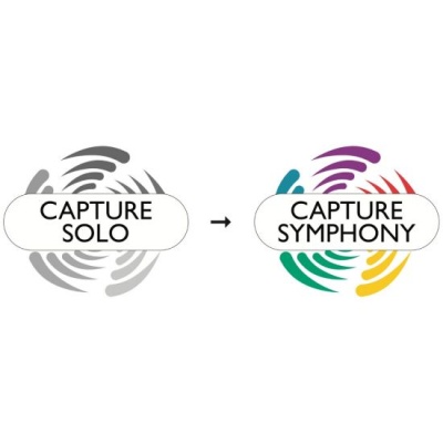 Dois logótipos com textos CAPTURE SOLO e CAPTURE SYMPHONY, o primeiro em preto e branco e o segundo em cores.