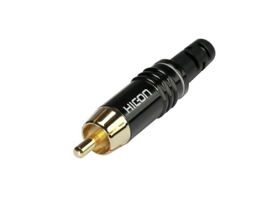 Conector RCA HICON preto e dourado isolado