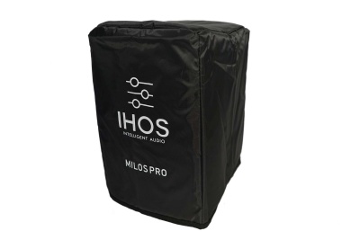 Capa preta para equipamento de áudio com texto IHOS MILOS PRO