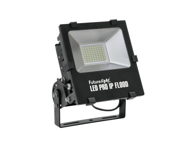 Projetor LED preto com vários LEDs, suporte em metal e texto 'Futurelight LED PRO IP FLOOD'