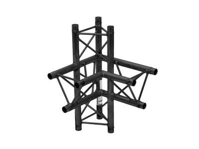Estrutura metálica preta com tubos cilíndricos interligados sobre fundo branco