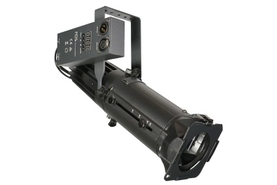 Refletor de palco preto com lente e módulo de controlo com texto 'DDM DALI'