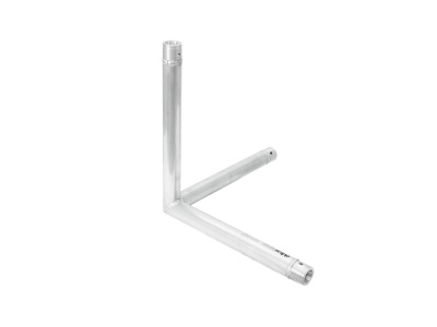 Tubos metálicos prateados dispostos em ângulo sobre fundo branco