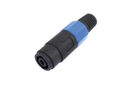Conector áudio preto e azul em fundo branco