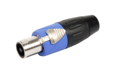 Conector XLR macho azul e preto com trava metálica