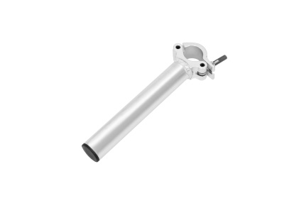 Suporte metálico prateado com abraçadeira e parafuso de aperto