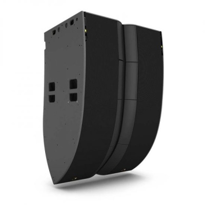 Coluna de som profissional preta com design curvado