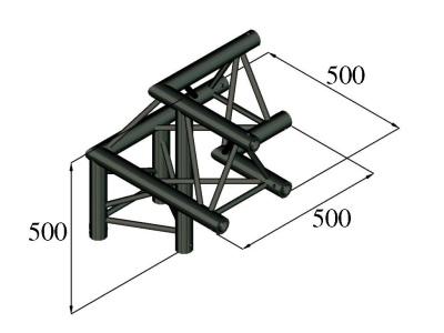 Estrutura metálica preta triangular com barras cruzadas e dimensões 500x500x500
