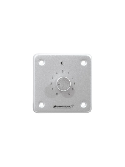 Painel prata com botão rotativo e logótipo OMNITRONIC