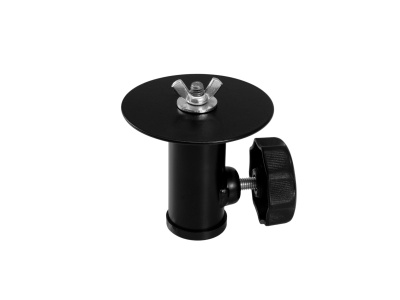 Adaptador de suporte metálico preto com botão de aperto e porca borboleta