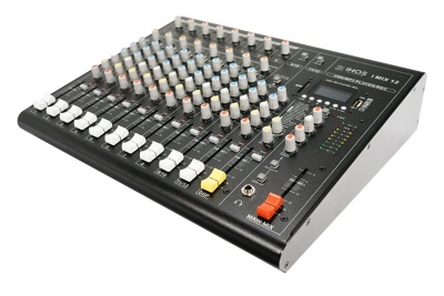 Mesa de mistura sonora analógica BEHRINGER XENYX 1202 preta com botões multicoloridos e indicadores LED