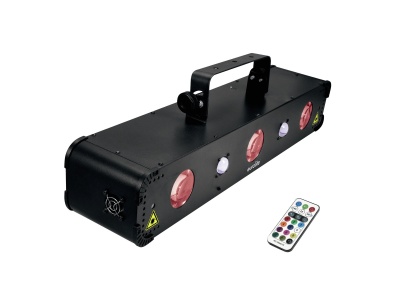 Luz LED preta para efeitos de palco com lentes coloridas e controlo remoto