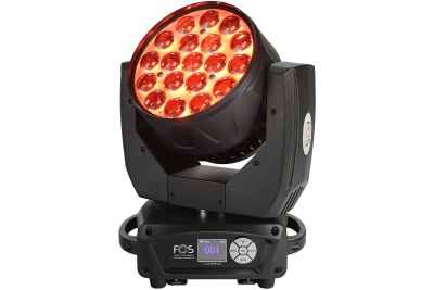 Luz de palco moving head LED com luzes vermelhas em suporte preto