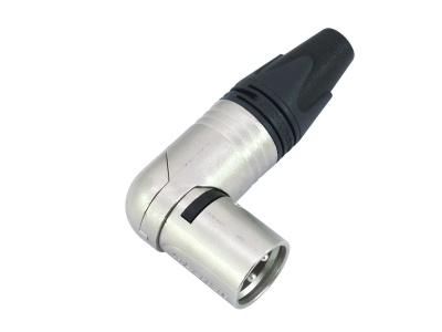 Conector XLR de ângulo reto preto e prateado