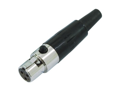 Conector XLR preto e metálico com três pinos