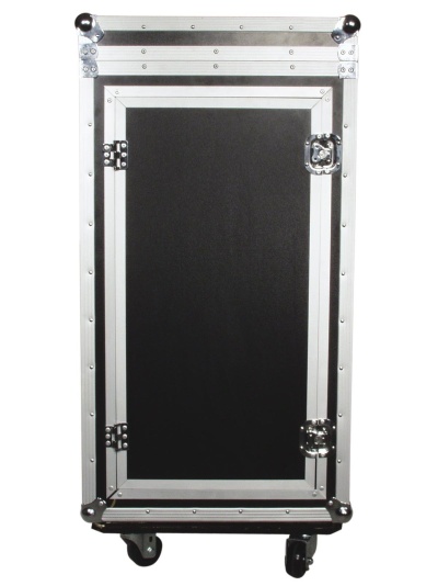 Mala rígida preta com moldura metálica prateada e rodas