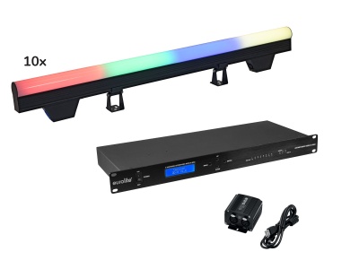 Sistema de iluminação LED com barra multicolorida e controlador preto com visor