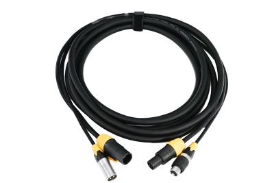 Cabo de áudio preto com conectores XLR pretos e amarelos