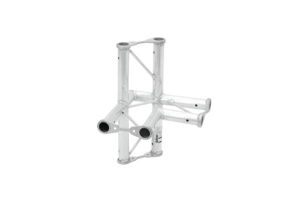 Suporte estrutural metálico prateado com tubos circulares e reforços triangulares