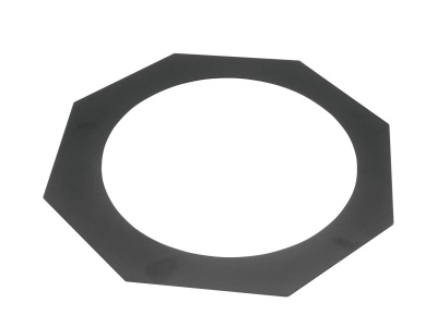 Anel preto octogonal com interior circular em fundo branco