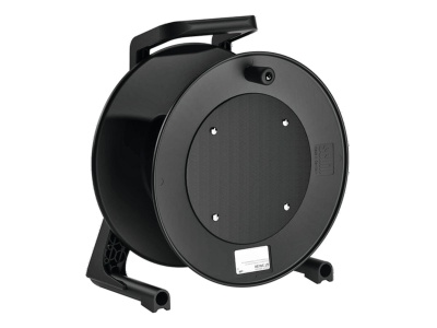 Bobina ou suporte de cabo preto redondo em plástico com pega e base