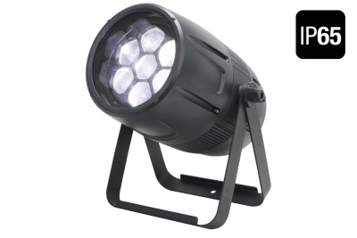 Refletor LED preto com seis LEDs e suporte metálico