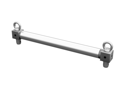 Barra metálica branca com extremidades pretas e ilhós circulares