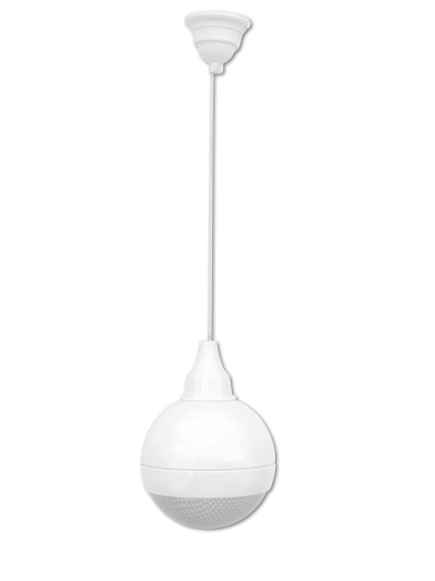Luminária suspensa branca com cúpula esférica e cabo fino