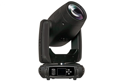 Luz robótica profissional preta com lente grande e visor digital