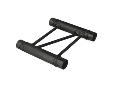 Suporte tubular metálico preto em estrutura triangular reforçada