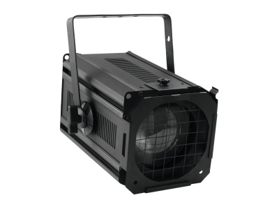 Foco de iluminação preto metálico com grelha frontal e alça ajustável