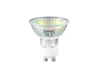 Lâmpada halógena OMNILUX 230V 35W base GU10 em vidro transparente com refletor prateado