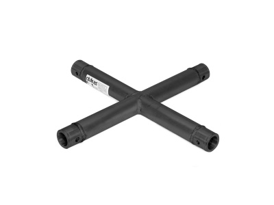 Conector em cruz preto para tubo com etiquetas brancas