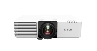 Projetor branco da marca EPSON com lente no centro
