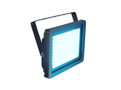 Refletor LED quadrado com luzes azuis e suporte preto